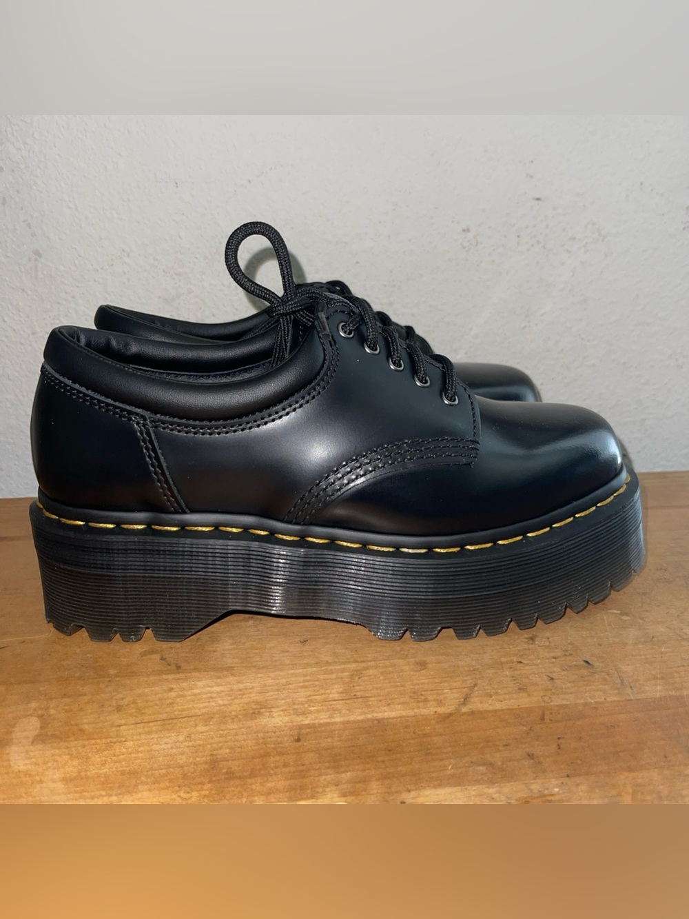 Dr. Martens 8053 Leather Platform Black Polished Quad Oxford Shoes New Sz 7M 8L